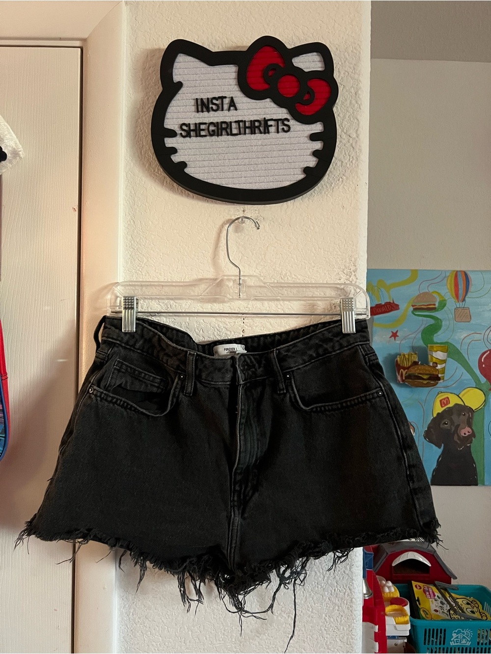 black denim shorts